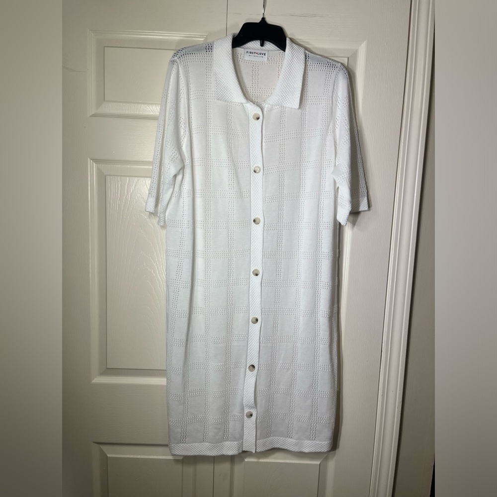 First Love Crochet Dress Button Up Cover Ups Knitted Summer Cutout Beach Dress